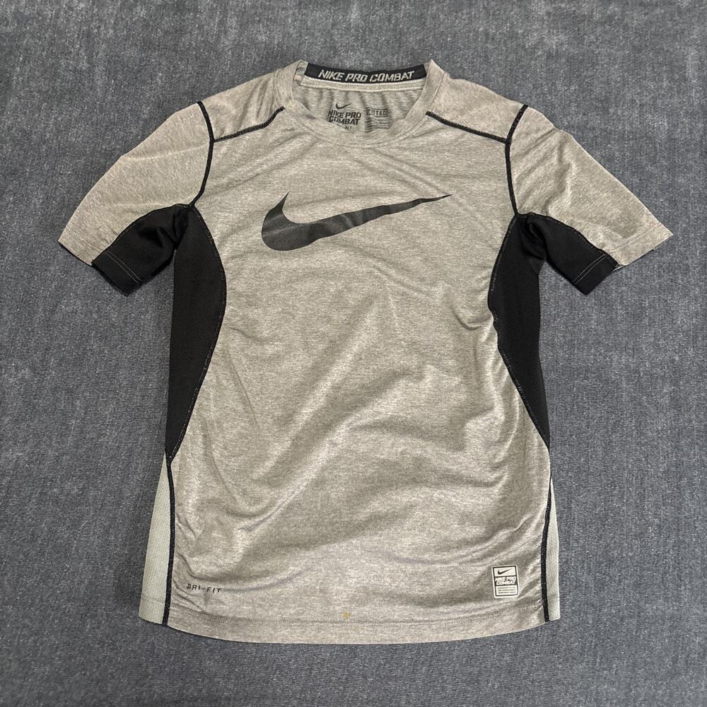 Nike Pro Combat Dri-FIT Shirt Mens Medium Gray Fitted Short Sleeve